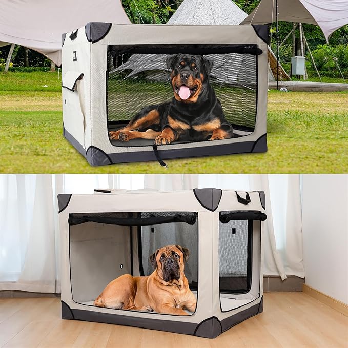 42 Inch Foldable Dog Crate - Portable Puppy Travel Crate Kennel for Large Dog, 4-Door Pet Crate with Mesh Windows, Indoor & Outdoor