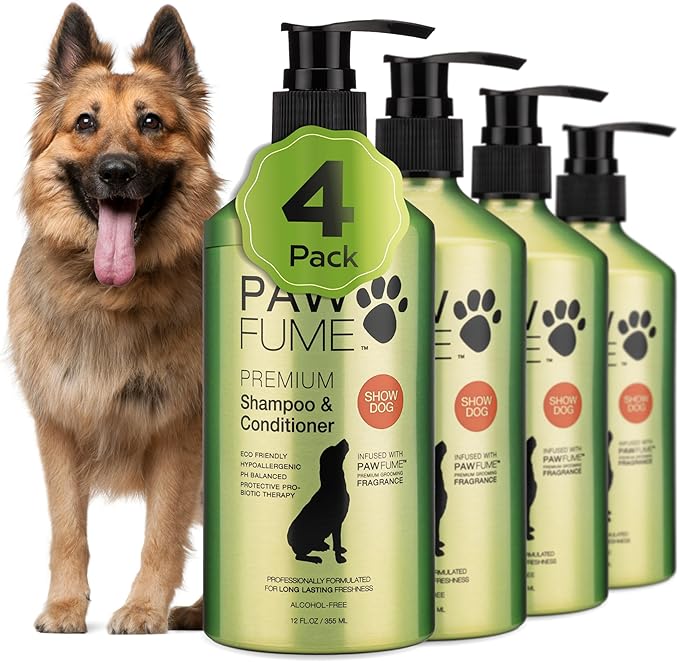 PAWFUME Deshedding Dog Shampoo and Conditioner, Show Dog, 4-Pack – Nourish & Detangle for Silky Soft Coat – Probiotic, Deep-Cleaning, pH-Balanced Formula – Salon-Quality Shampoo for Dogs
