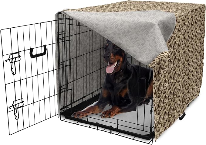 Lunarable Vintage Halloween Dog Crate Cover, Halloween Witch Hat Cauldron Fall Jack o' Lantern Black Cat, Easy to Use Pet Kennel Cover for Medium Large Dogs, 42 Inch, Pale Brown