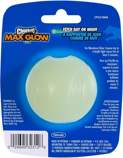 Chuckit! Max Glow Ball Dog Toy, Small (2 Inch Diameter) for dogs 0-20 lbs, Pack of 1