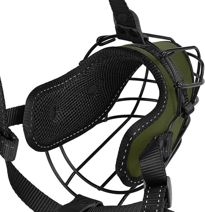 OOPSDOGGY Pitbull Dog Muzzle Reflective Metal Mask Secure Wire Basket Muzzle for Large Sized Dogs Amstaff Soft Cage Muzzle to Prevent Biting Chewing with Adjustable Nylon Straps (Green, Pitbull)