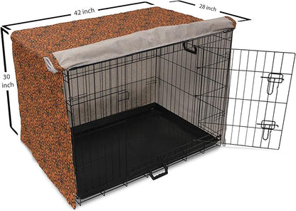 Lunarable Vintage Halloween Dog Crate Cover, Halloween Themed Elements on a Purple Background Scary Mosters, Easy to Use Pet Kennel Cover for Medium Large Dogs, 42 Inch, Dark Purple Orange
