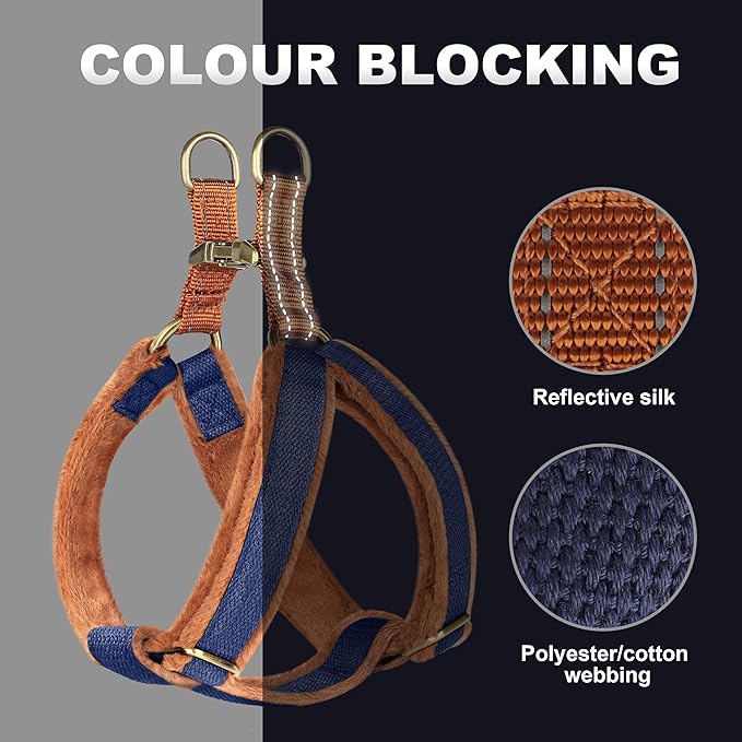 Beirui Soft Small Dog Harness and Leash Set-Adjustable Step in Dog Harness for Small Dogs-Easy Walk Dog Harness Small Sized Dog-Warm No Pull Dog Harness and Leash Used in Autumn Winter(Dark Blue,S)