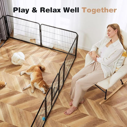 Heavy-Duty Iron Dog Playpen – 16 Panels 24” Durable, Rust-Resistant Pet Fence for Indoor & Outdoor Use, Secure & Spacious Pet Play Area for Dogs, Puppies & Small Animals
