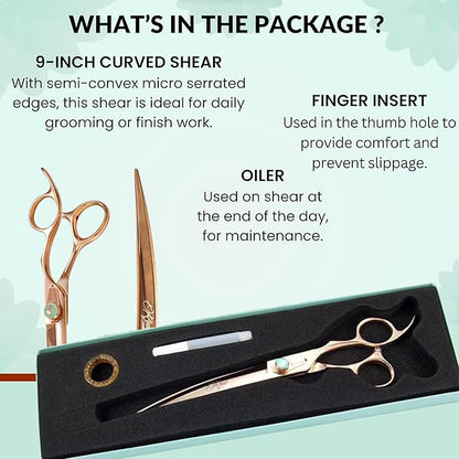 Kenchii Rose Dog Grooming Scissors, 9 Inch Curved Shears, Dog Scissors for Grooming, Ergonomic Design for Comfort and Precision, Heavy Duty, Durable and Sharp
