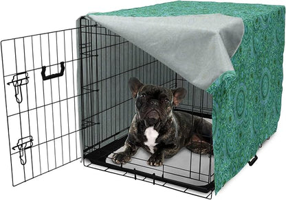 Lunarable Emerald Dog Crate Cover, Mandala Pattern with Soft Color Pattern Complex Motif Eastern Geometric Style, Easy to Use Pet Kennel Cover for Cats & Medium Dogs, 24 Inch, Green Blue