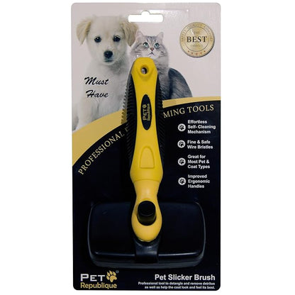 Pet Republique Retractable Slicker Brush - for Dogs, Cats, Rabbits, Any Long Haired Breed Pets – Reduce Shedding - Self Cleaning Design
