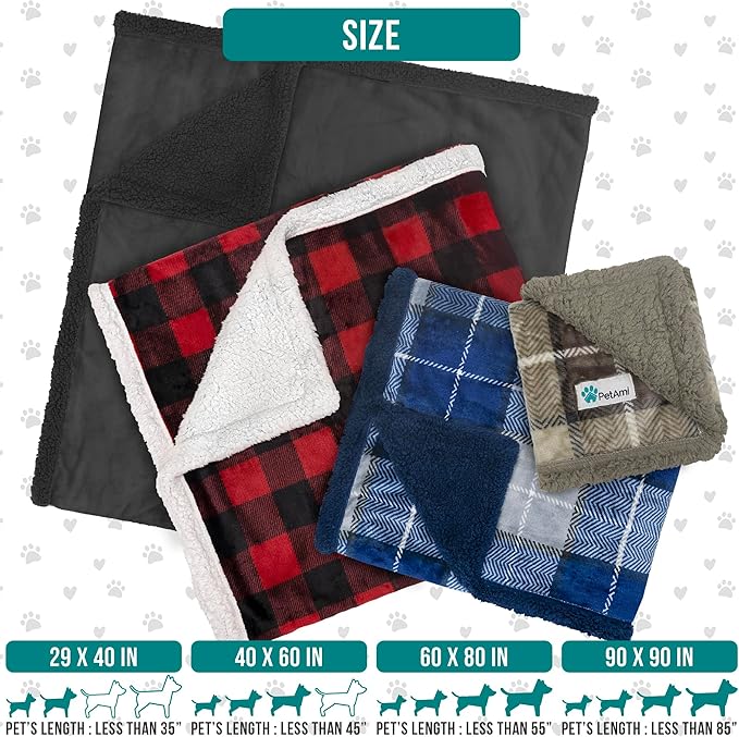 PetAmi Waterproof Dog Blanket for Medium Large Dog, Pet Puppy Blanket Couch Cover Protection, Sherpa Fleece Cat Blanket, Sofa Bed Furniture Protector Reversible Soft Plush Washable, 60x40 Navy Gray