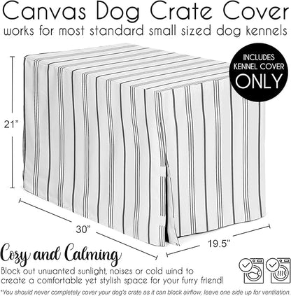 Sweet Jojo Designs White and Grey Stripe Dog Crate Cover – Kennel Covers for 30 Inch Pet Cage Small/Medium - Neutral Contemporary Modern Pinstriped Minimalist Gray