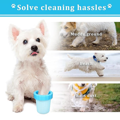 Qianruida Dog Paw Cleaner Cup, Soft Silicone, Portable, Easy to Clean, Removes Mud and Dirt, Grooming Accessory for Home, Travel – Blue, M