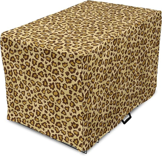 Lunarable Animal Print Dog Crate Cover, Digitally Generated Spots Classic Leopard Skin Graphic, Easy to Use Pet Kennel Cover for Medium Large Dogs, 48 Inch, Pale Camel Chocolate