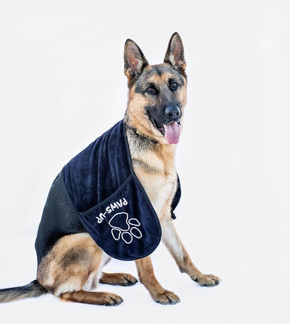XL Paw Cleaning Towel for Dogs removes mud Dirt Grass Sand allergens Machine Washable Microfiber Also Great for a Quick Dry Puppy Bath Towel with Two Hand Pockets. 34” X 10” XL (Black)