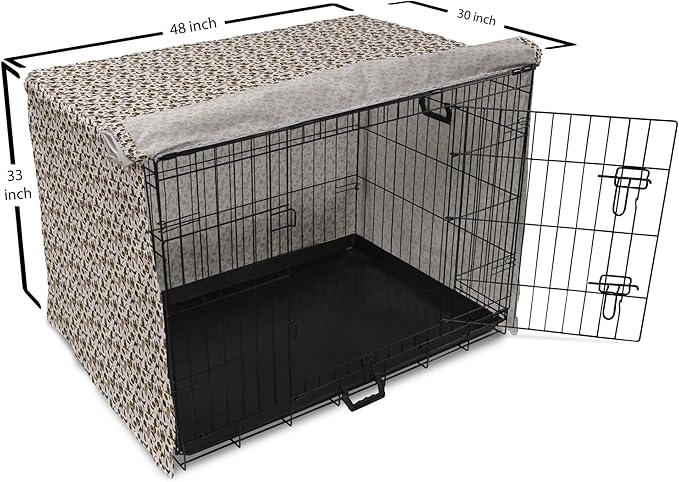 Lunarable Vintage Halloween Dog Crate Cover, Halloween Cartoon Jack o' Lantern Tombstone Skulls and Bones, Easy to Use Pet Kennel Cover for Medium Large Dogs, 48 Inch, Pale Grey