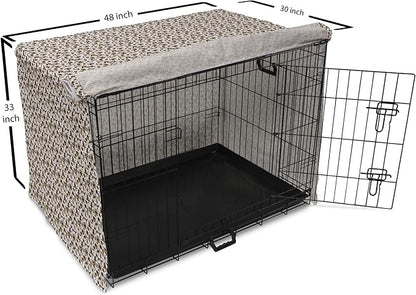 Lunarable Vintage Halloween Dog Crate Cover, Halloween Cartoon Jack o' Lantern Tombstone Skulls and Bones, Easy to Use Pet Kennel Cover for Medium Large Dogs, 48 Inch, Pale Grey