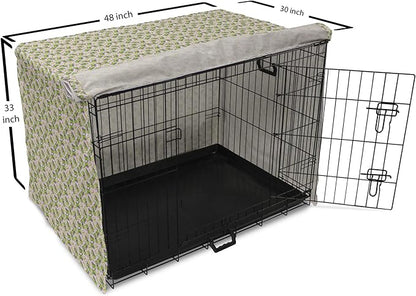 Lunarable Fantasy Dog Crate Cover, Green Dinosaurs Pattern Speech Bubbles Archeology Animal, Easy to Use Pet Kennel Cover for Medium Large Dogs, 48 Inch, Lilac Violet Green