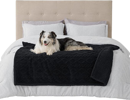 Bedsure Waterproof Dog Blankets for Large Dogs - Pet Blanket for Couch Protector Washable, Premium Jacquard Coral Fleece Cat Throw Blanket, Soft Plush Reversible Furniture Protection, 50"x60", Black