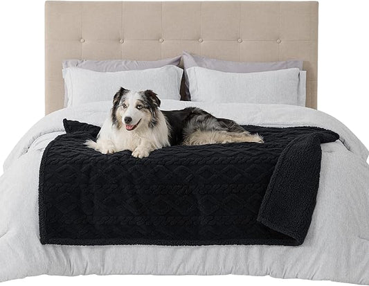 Bedsure Waterproof Dog Blankets for Large Dogs - Pet Blanket for Couch Protector Washable, Premium Jacquard Coral Fleece Cat Throw Blanket, Soft Plush Reversible Furniture Protection, 50"x60", Black