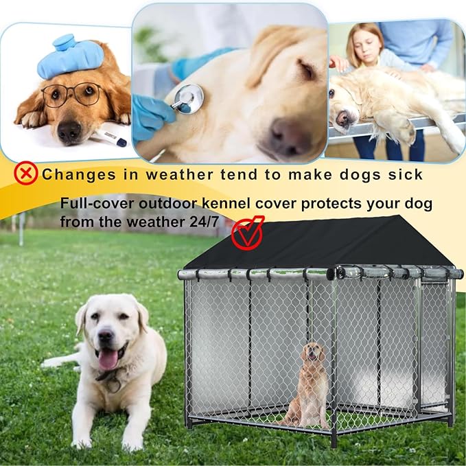 Outdoor Heavy Duty Dog Kennel Mesh Cage Cover - Waterproof & Dustproof - 600D - 6.76 ft X 6.76 ft X 5.5 ft
