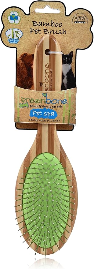 Pet Spa Metal Pin Brush - All-Natural Bamboo Pet Grooming Brush - Entirely Made from Sustainable Bamboo for Dogs & Cats