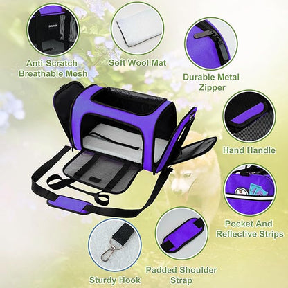 Soundy Dog Carrier Cat Carriers Airline Approved Pet Carrier for Small Medium Dogs Cats Under 15Lbs Puppies Collapsible Soft Sided TSA Travel Puppy Carrier Bag (Medium, Purple)