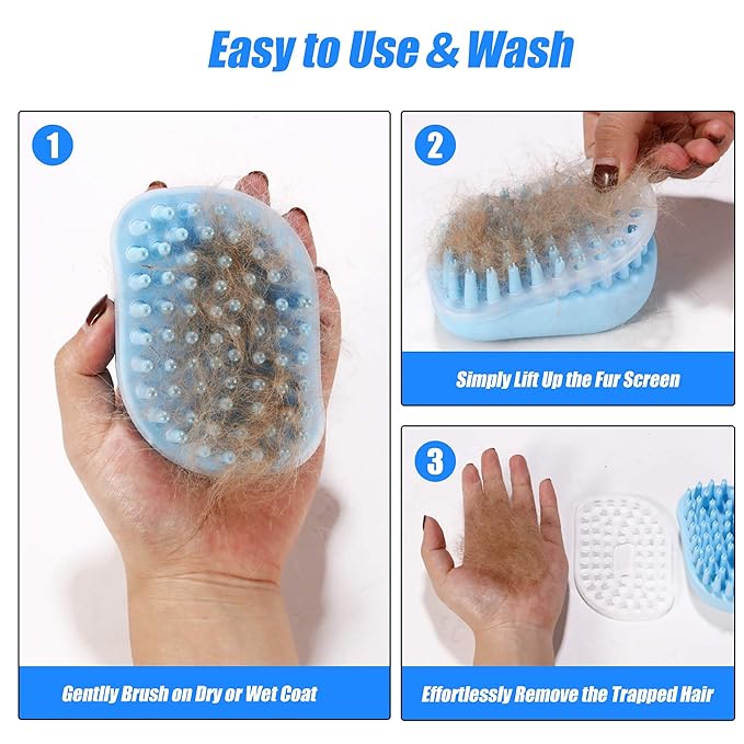 Pet Bath Massage Brush - Grooming Comb with Soft Silicone Bristles for Shampoo and Massage Dogs & Cats with Short or Long Hair