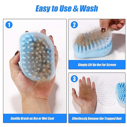 Pet Bath Massage Brush - Grooming Comb with Soft Silicone Bristles for Shampoo and Massage Dogs & Cats with Short or Long Hair
