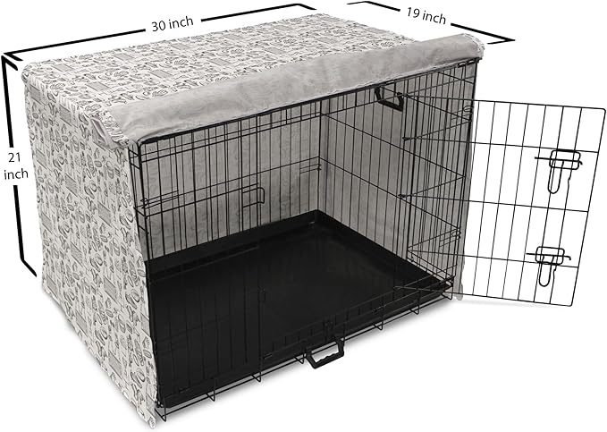 Lunarable Football Dog Crate Cover, Cup Ball Cheerleader Player Sneakers Sports Equipment Sketch Pattern, Easy to Use Pet Kennel Cover for Cats & Medium Dogs, 30 Inch, Charcoal Grey and White