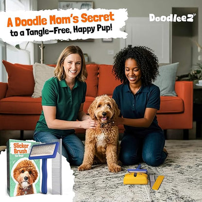Slicker Brush for Dogs - Doodle Brush - Goldendoodles Labradoodles Bernedoodles - Goldendoodle Must Haves - Poodle Comb and Cases Included - Medium - Blue