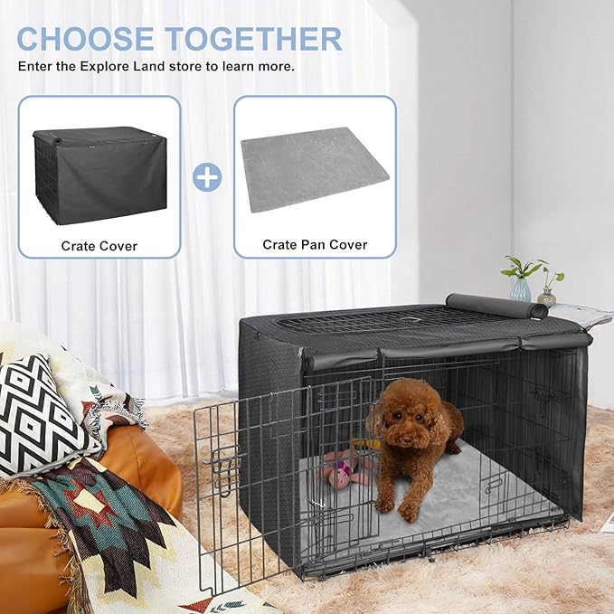Explore Land Dog Crate Pan Cover with Softer Fluffy Top for 48 inch Dog Cage - Reversible Washable Liner for Dog Crate Tray