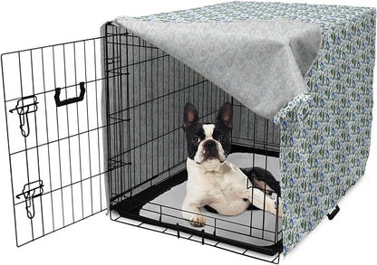 Lunarable Jacobean Dog Crate Cover, Herbal Pattern Pastoral Vintage Rustic Wedding Inspired Foliage Springtime, Easy to Use Pet Kennel Cover for Small Dogs Puppies Kittens, 22 Inch, Blue Green Cream