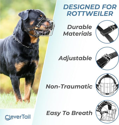 Extra Large Dog Muzzle for Rottweiler – XL Heavy Duty Rottweiler Muzzle – Metal Large Dog Muzzle for Barking and Biting for Rottweiler, Cane Corso, Mastiff and Other Large Breeds