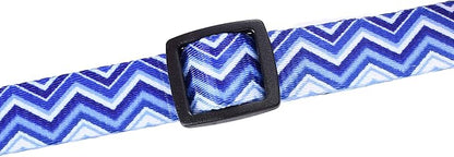 Mile High Life Dog Collar | Cute Puppy Collars | Lightweight Girl Dog Collar | Soft Boy Dog Collars | w Geometric Ocean Wavy Pattern (Blue, Medium)
