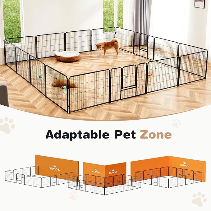 Heavy-Duty Iron Dog Playpen – 16 Panels 24” Durable, Rust-Resistant Pet Fence for Indoor & Outdoor Use, Secure & Spacious Pet Play Area for Dogs, Puppies & Small Animals