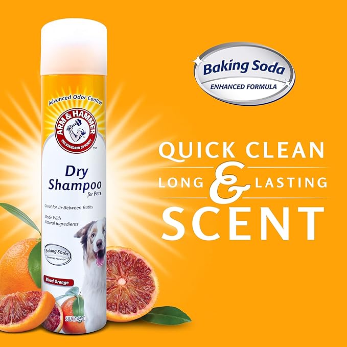Arm & Hammer for Pets Aerosol Dry Shampoo for Dogs | Waterless Shampoo Spray for Dogs & Puppies | Citrus Blood Orange Scent, 5 Ounces - 6 Pack Dry Dog Shampoo Spray