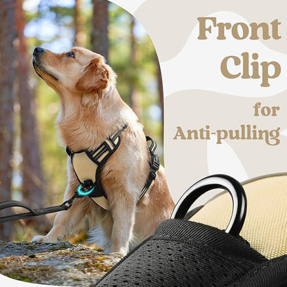rabbitgoo Dog Harness for Large, No Pull Pet Harness with 3 Buckles, Adjustable Soft Padded Dog Vest with Instant Control Handle, Easy Walking Reflective Pet Vest for Extra Large Dogs, Beige, XL