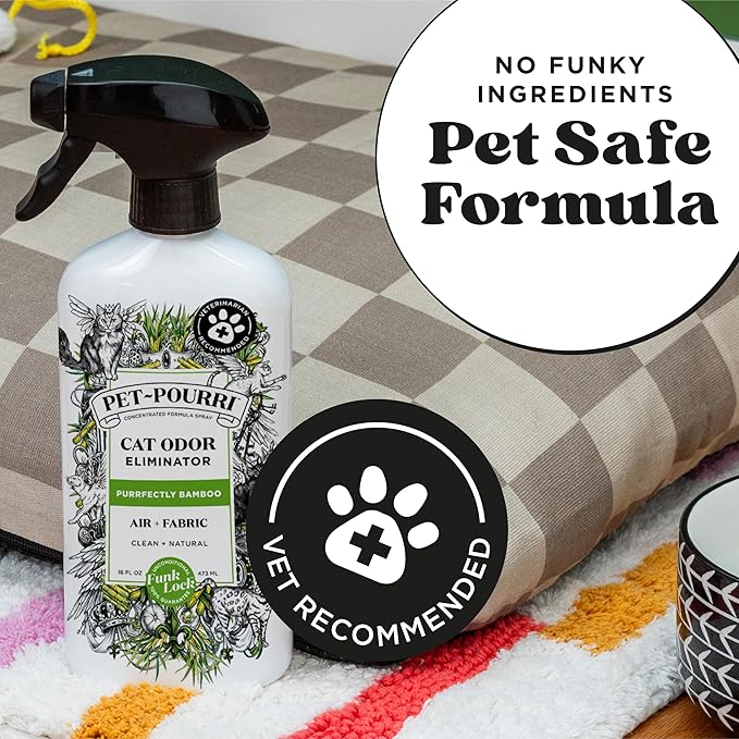 Pet-Pourri Pet Odor Air + Fabric Odor Eliminator Spray, Purrfectly Bamboo, 16 Fl Oz