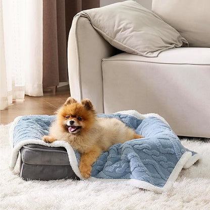 Bedsure Waterproof Dog Blankets for Small Dogs - Pet Blanket for Couch Protector Washable, Premium Jacquard Coral Fleece Cat Throw Blanket, Soft Reversible Furniture Protection, 25"x35", Light Blue
