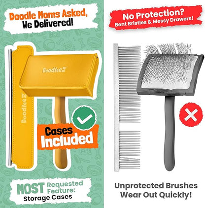 Slicker Brush for Dogs - Doodle Brush - Goldendoodles Labradoodles Bernedoodles - Goldendoodle Must Haves - Poodle Comb and Cases Included - Medium - Yellow