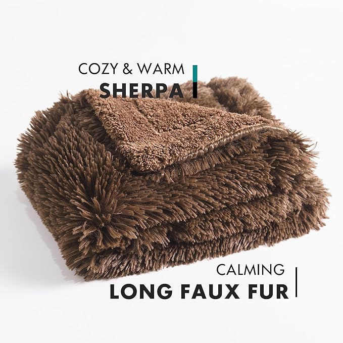 gogobunny Waterproof Plush Long Faux Fur Pet Throw Blanket Ultra Soft Fluffy Bed Couch Cover Washable - Premium Flannel Calming Blankets for Dog Puppy Cat (50x60 Inch (Pack of 1), Chocolate)