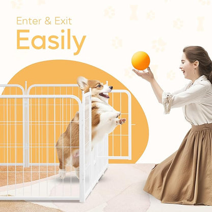HealSmart Dog Playpen Indoor, Puppy Playpen Indoor for Yard, Camping, 24" Height 8 Panels Heavy Duty Dog Pen for Small/Medium Dogs, White