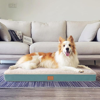 Orthopedic Dog Bed for Extra Large Dogs, XXL Waterproof Deluxe Plush Dog Crate Bed with Removable Washable Cover & Anti-Slip Bottom, Egg Crate Foam Pet Bed Mat, 44 x 32 Inches, Blue