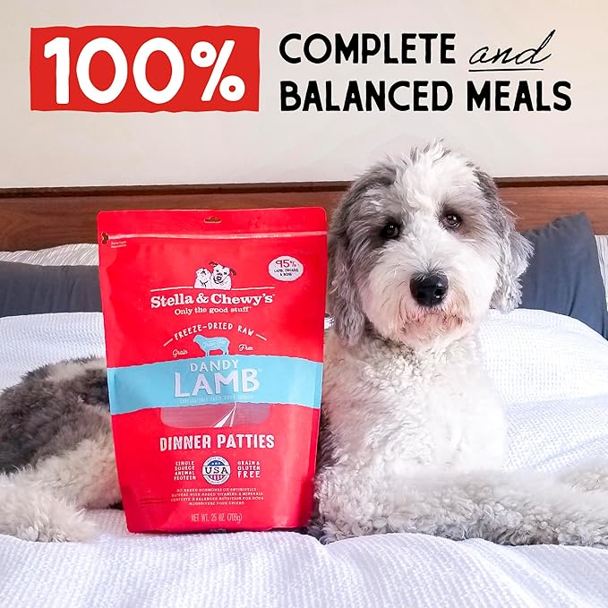 Stella & Chewy's Freeze Dried Raw Dinner Patties – Grain Free Dog Food, Protein Rich Dandy Lamb Recipe – 25 oz Bag