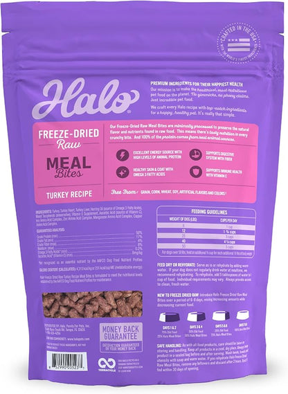 Halo Meal Bites Freeze Dried Raw Dog Food, Turkey Recipe, Real Meat Dog Food Bag, Adult Recipe, 14-OZ Bag