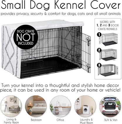 Sweet Jojo Designs 24in. Small Dog Crate Cover (Grey Boho Modern Tuft) Pet Cage, Kennel Covers (Bohemian, Farmhouse, Shabby Chic, Designer, Neutral, Elegant, Minimalist, Gray and White Tufted Cotton)