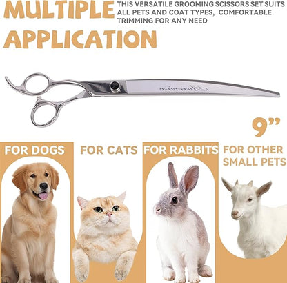 Professional metal 9 In Curved Grooming Scissors for Dogs and Cats,30-Degree Curves Shears for Hair Cutting with Pet at Home & Outdoor,Lightweight Stainless Steel Clippers for Dog Trimming Face,Paws