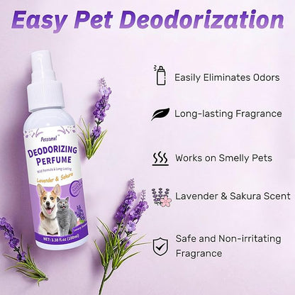 Deodorizing Perfume Spray for Pets, luxury Scent, Long-Lasting Fragrance, 3.38 Fl Oz. (Lavender & Sakaru)