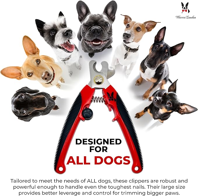 Warren London Dog Nail Clippers – Strong Enough for All Dog Sizes | Stainless Steel Blade | Ergonomic Grip | Nail Safety Guard | Professional Grooming Tool