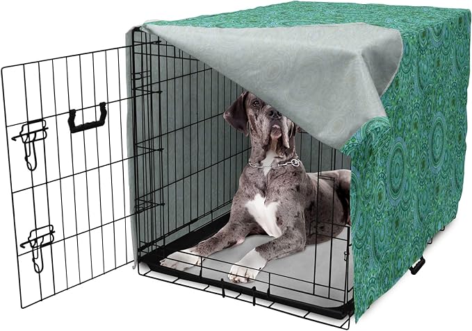 Lunarable Emerald Dog Crate Cover, Mandala Pattern with Soft Color Pattern Complex Motif Eastern Geometric Style, Easy to Use Pet Kennel Cover for Medium Large Dogs, 48 Inch, Green Blue
