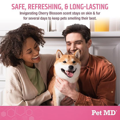 Pet MD Body Spray for Dogs & Cats, Deodorizing Dog Perfume Reduces Static & Eliminates Odor - Long-Lasting Pet Cologne Spray for Dogs - Cherry Blossom