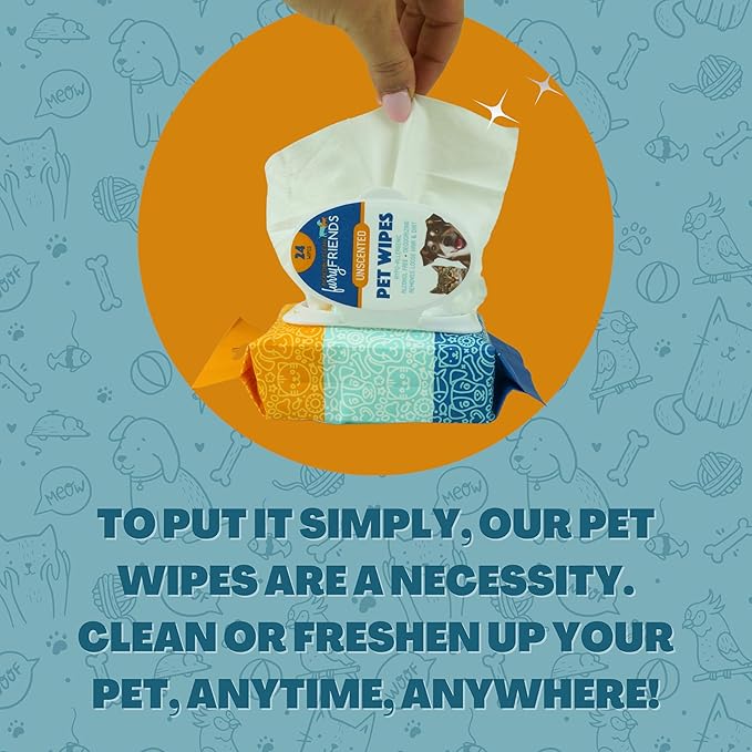 FurryFriends Pet Wipes | Unscented | Hypo-allergenic | Alcohol Free| Deodorizing | Removes Loose Hair & Dirt | Incredibly Clean | 12 Pack